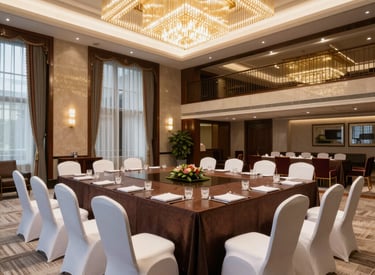 Sales professionals engaging with clients in a bright conference room.