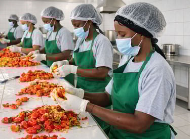 a group of people in masks and masks on a counter