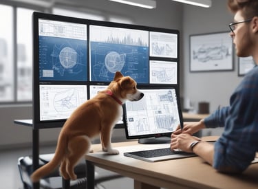 A modern warehouse with rows of smart pet feeders ready for shipment.