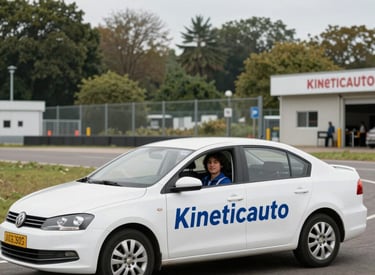 A modern digital dashboard showing a smooth driving test interface on a laptop screen.