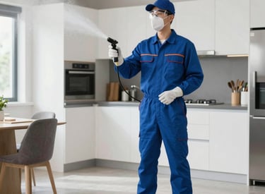 Professional pest control team treating a busy office space in Navi Mumbai.