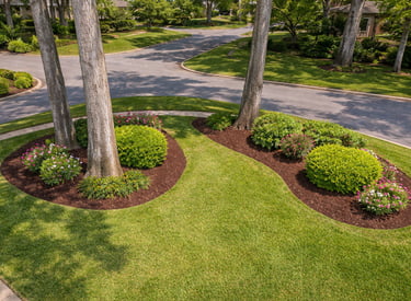 Mulch rings installed around trees to protect roots reduce weeds and conserve soil moisture in Wake 