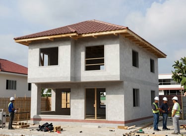 A bustling construction site with workers coordinating materials delivery efficiently.