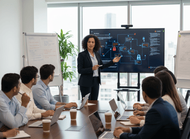 Colaboradora realizando um treinamento