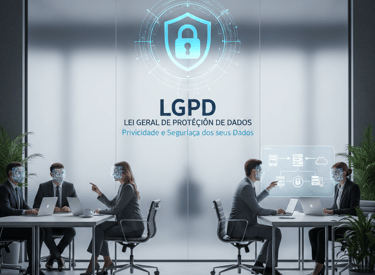 pessoas em reunião analisando dados sobre LGPD