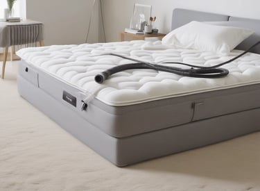 Close-up of a mattress being dried with specialized equipment in a bright room.