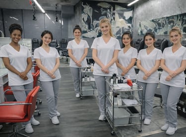 Nail Techs standing in a front and greeting