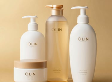 Luxurious hair care products displayed next to fresh flowers and a mirror.