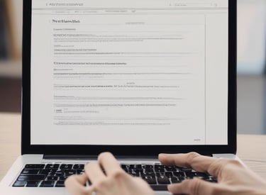 A close-up of hands typing a legal petition on a laptop with law books around.