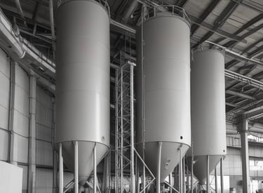 Close-up of cement bags stacked in a warehouse with a rustic background.