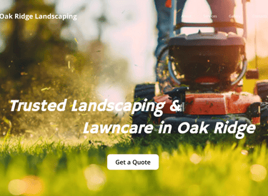 a snapshot of a website for a landscaping company with a man standing on a lawn with a lawn mower