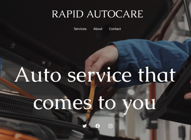 snapshot of a website homepage for a mobile autocare company & someone checking a cars oil dipstick