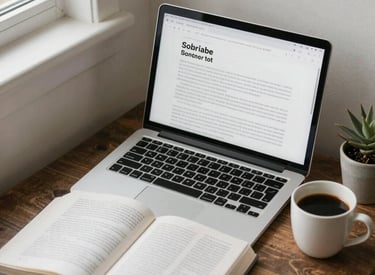 A cozy reading nook with a laptop open to an article on sobriety.