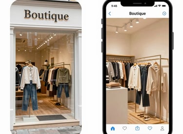 Before and after images showing a boutique clothing store’s social media engagement growth.