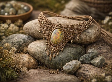 Collar de macramé hecho a mano con una piedra de ópalo