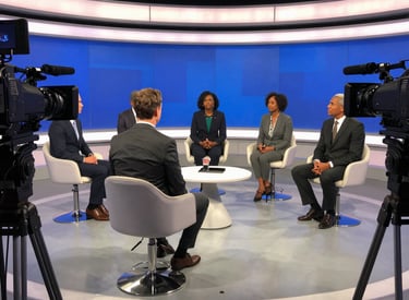 African and French business leaders discussing trade opportunities in a modern conference room.