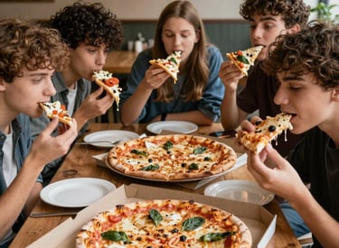Visual of vibrant social media ads featuring Duos Pizza's signature dishes with brand colors