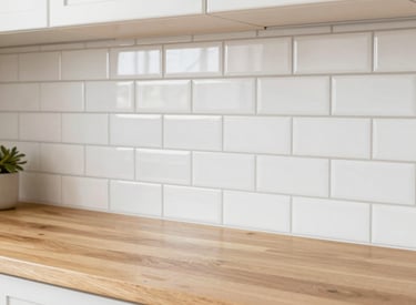 Stylish living room with new flooring and modern tile accents.
