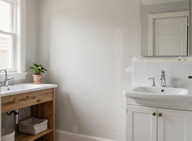 A skilled craftsman carefully sanding a wooden window frame in a cozy Cardiff home.