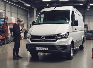 Close-up of expert reviewing vehicle documents and inspection checklist.