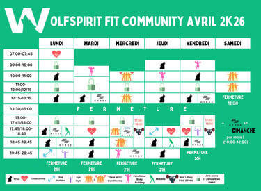 Planning actuel de la salle de sport Wolfspirit à Pau