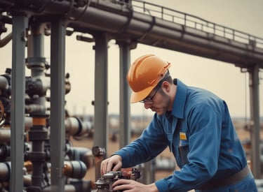 Close-up of heavy machinery operating on an oil site at sunset.