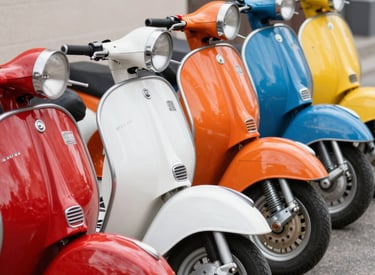 Group of electric vespas lined up ready for a city tour.