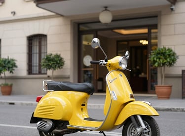Close-up of a sleek electric vespa’s vintage design details.