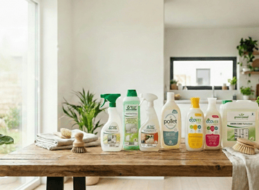 Sélection de produits d'entretien éco-responsables, sans produits chimiques, garantissant un intérieur sain et une propreté durable.