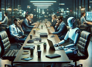 a robot suit sitting at a table with a robot