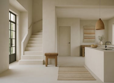 Escalier intérieur enduit en Stucco Latte, finition lisse et veloutée