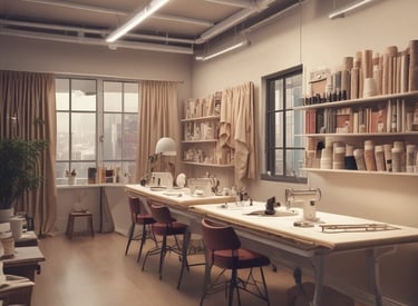 A group of aspiring entrepreneurs attentively learning fashion retail skills in a bright classroom