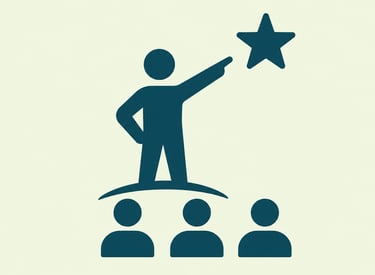 Business leadership icon showing a person pointing toward a star to inspire a team.