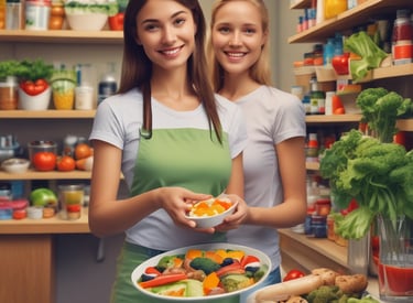 A cheerful older adult enjoying a colorful, balanced meal at a sunny kitchen table