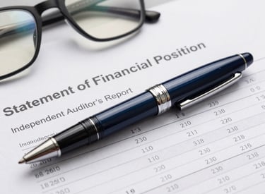 A professional team collaborating over financial reports in a modern office.