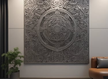 Artistic metal decoration pieces displayed in a stylish interior setting.