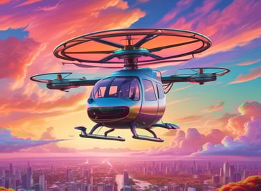 A vibrant magenta-lit aerial taxi hovering over a cyberpunk cityscape under a starry sky.