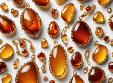 Colección de joyas de piedras preciosas de ámbar dorado que incluye colgantes en forma de lágrima.