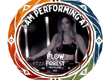 Kat Bendis at Flow in the Forest 2025 music festival promotional flyer 