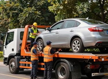 A technician in uniform quickly responding to a service call at night.