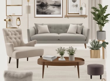 Bright living room with beige walls, soft white sofa, and natural light flooding through large windows.
