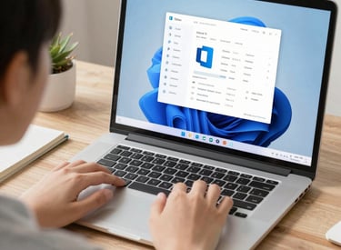 A focused professional working on a laptop with Windows activation commands on screen.
