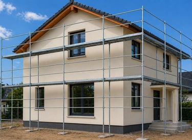 Maison avec échafaudage – préparation et enduit de façade
