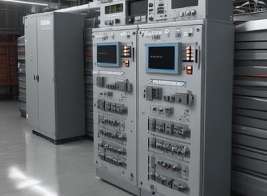 Engineer analyzing industrial control system data on multiple screens in a modern office.
