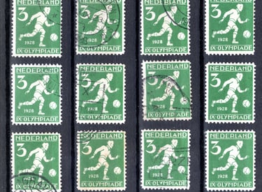 a group of stamps with a soccer player on it