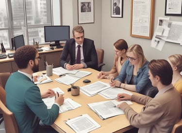 A consultant explaining financial charts to a small business team in a modern office.