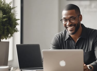 A small business owner reviewing financial documents on a laptop in a cozy home office.