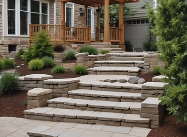 A neat driveway bordered by colorful landscaping and freshly laid mulch.
