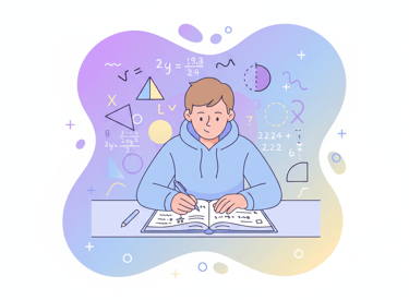  User Flat vector illustration of a student solving mathematics problems on a notebook with equation