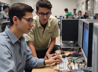 A technician assisting a student remotely with a computer issue.